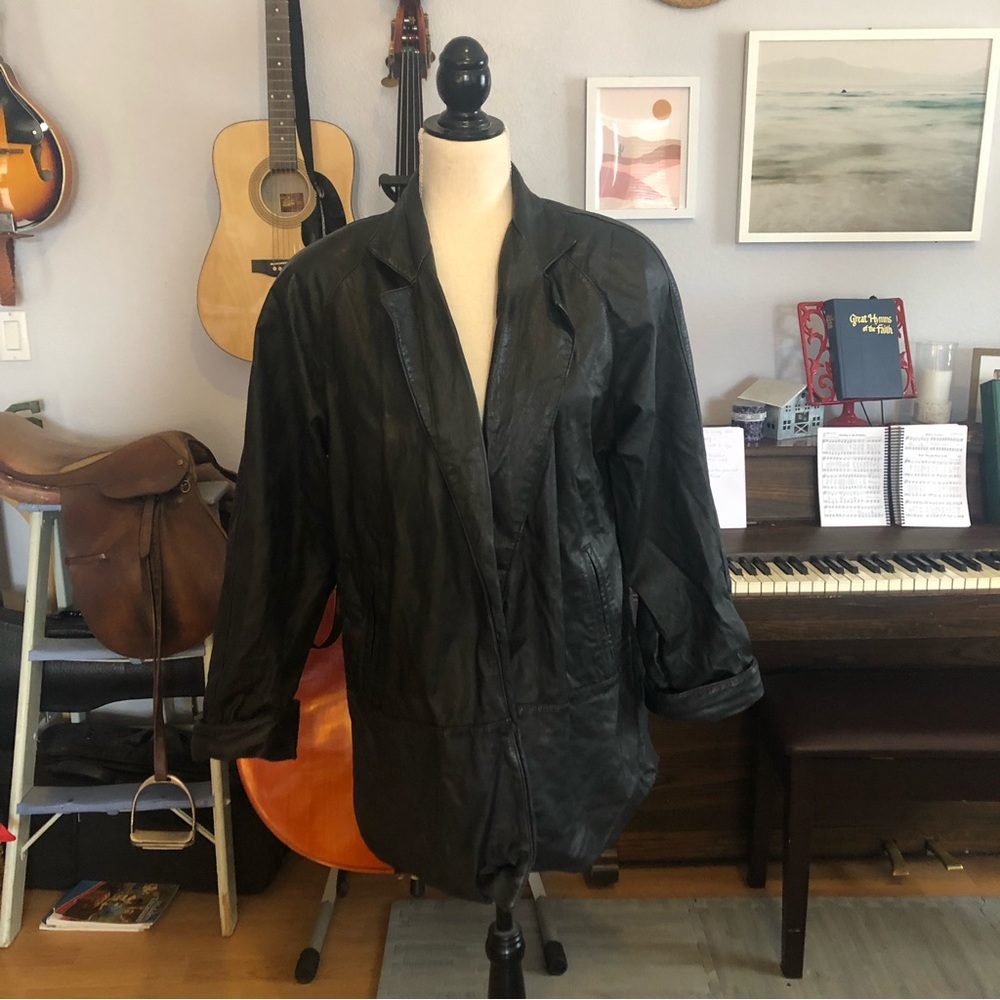 Vintage Leather Open Front Blazer Sz 39 M